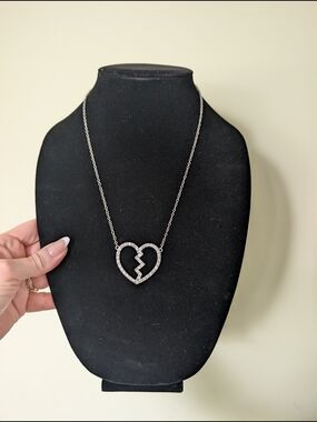Silver Crystal Broken Heart Pendant Necklace - Women's Jewelry